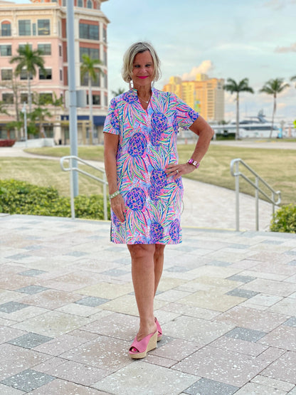 PINK PINEAPPLE SHORT SLEEVE DRESS