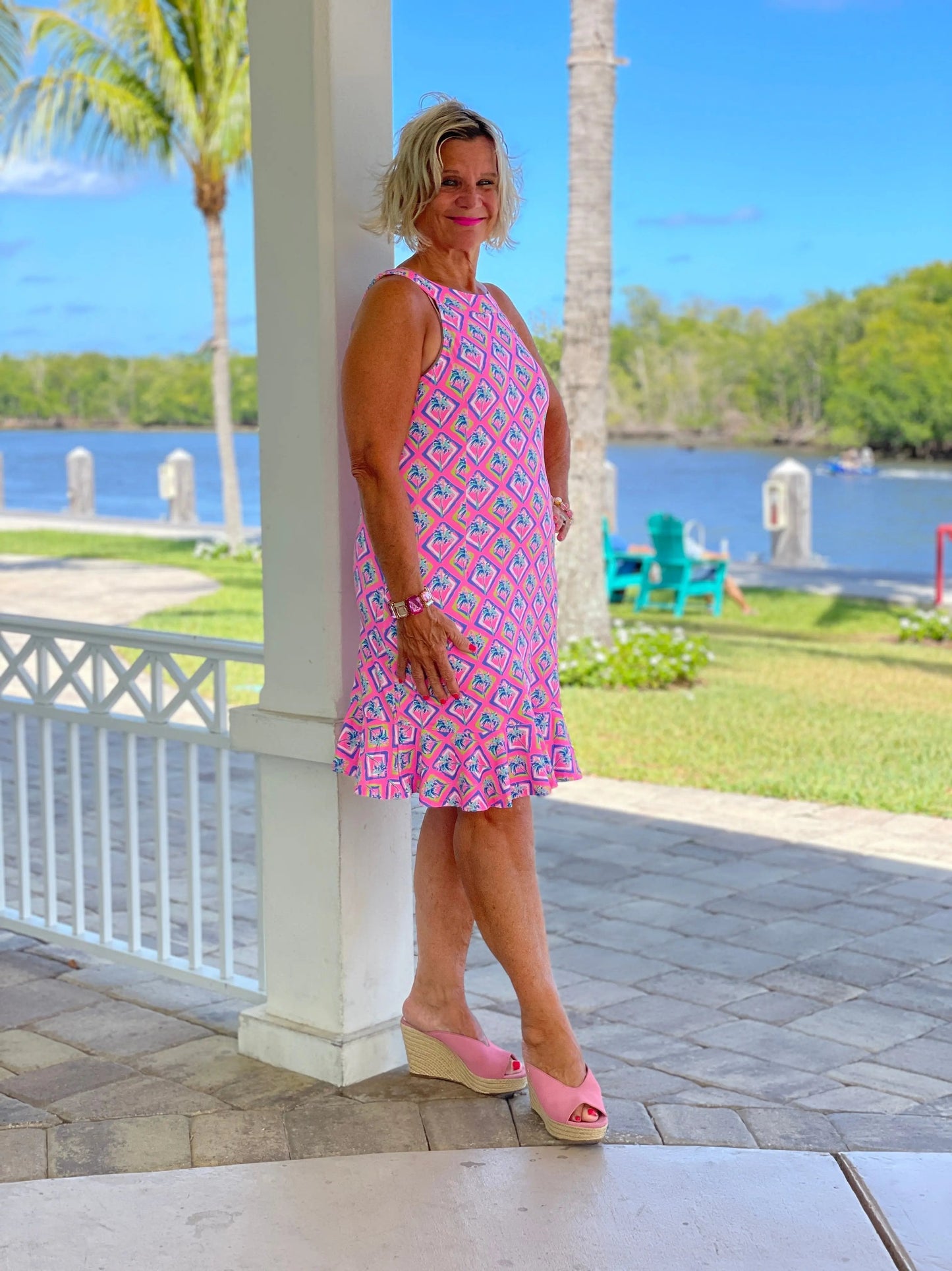PALM TREE SIESTA HALTER RUFFLE DRESS