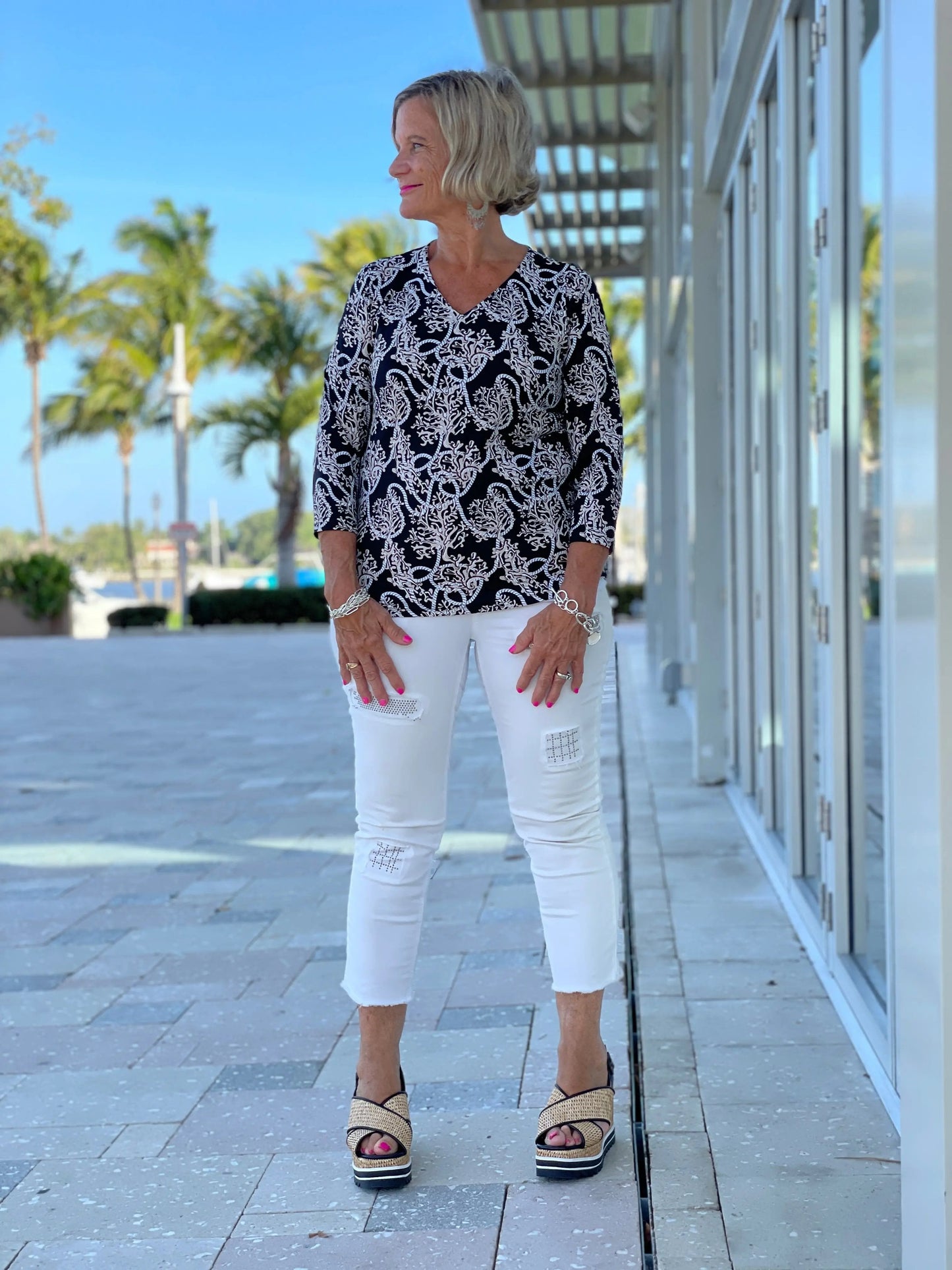 NAUTICAL LANE V-NECK TOP