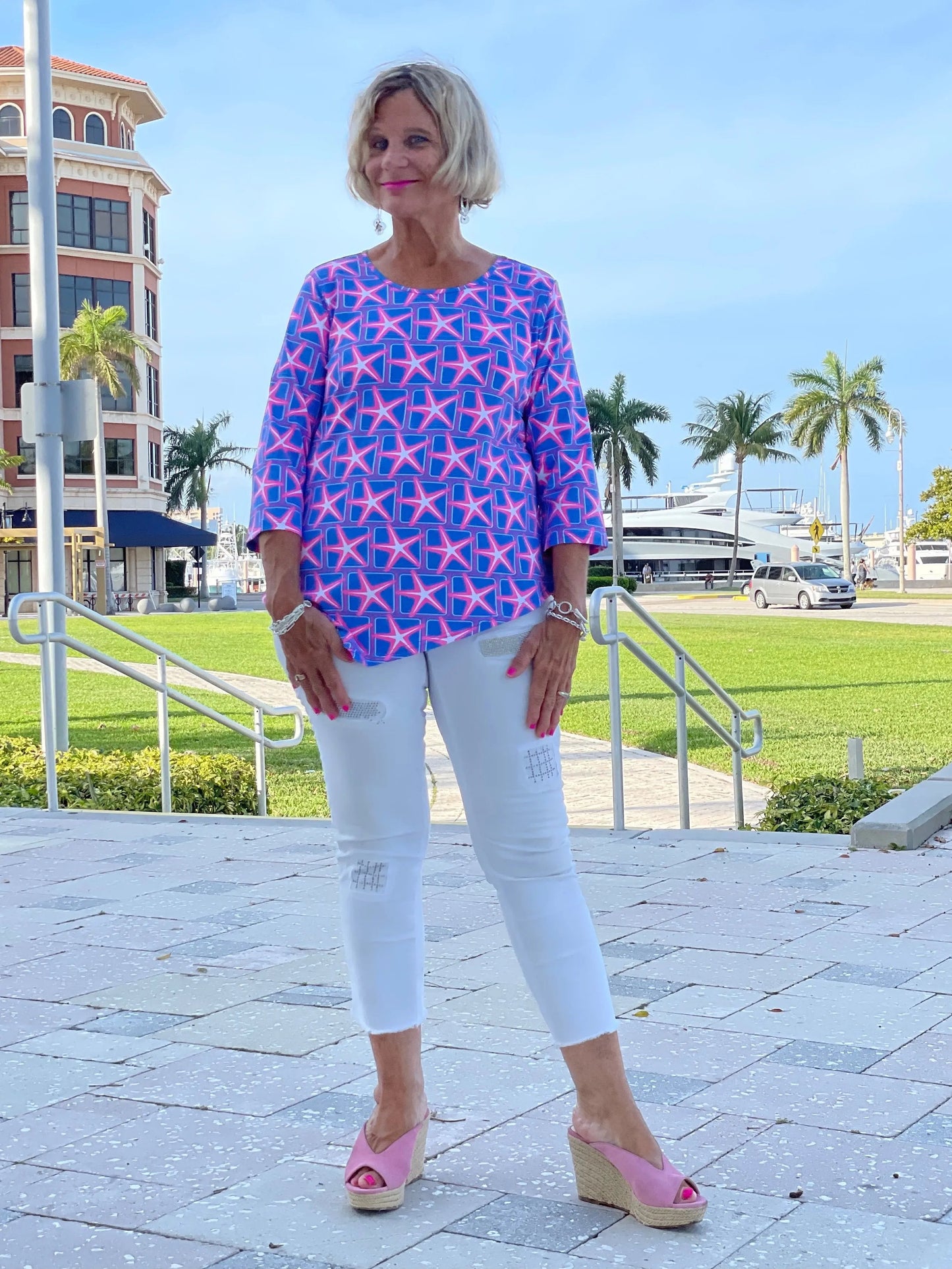 PINK STARFISH BEACH ASYMMETRIC TOP
