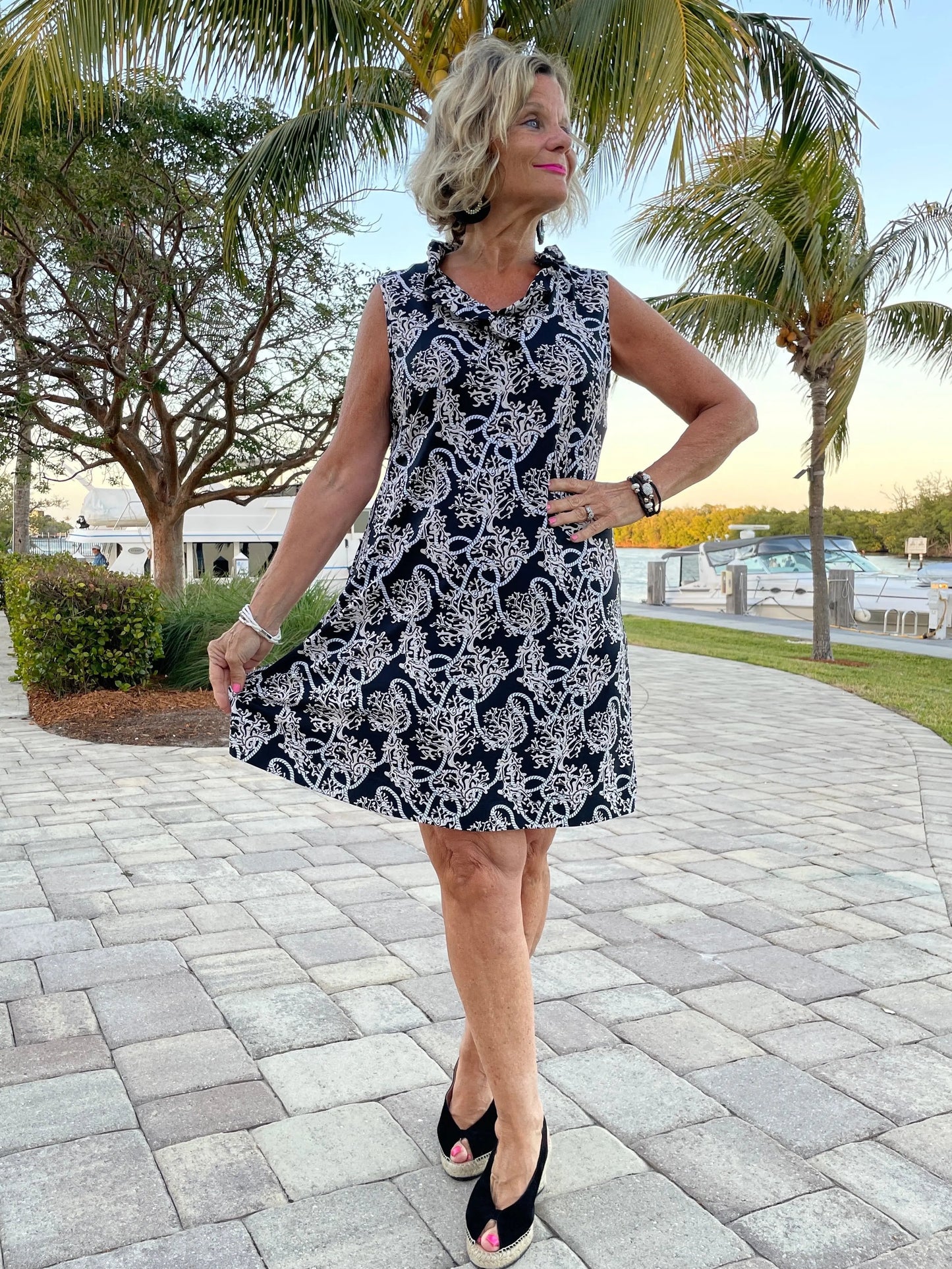 NAUTICAL LANE RUFFLE DRESS