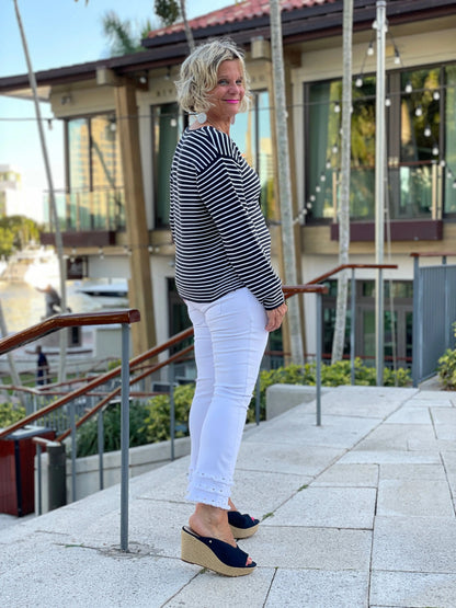 NAVY STRIPE BOATNECK SWEATER