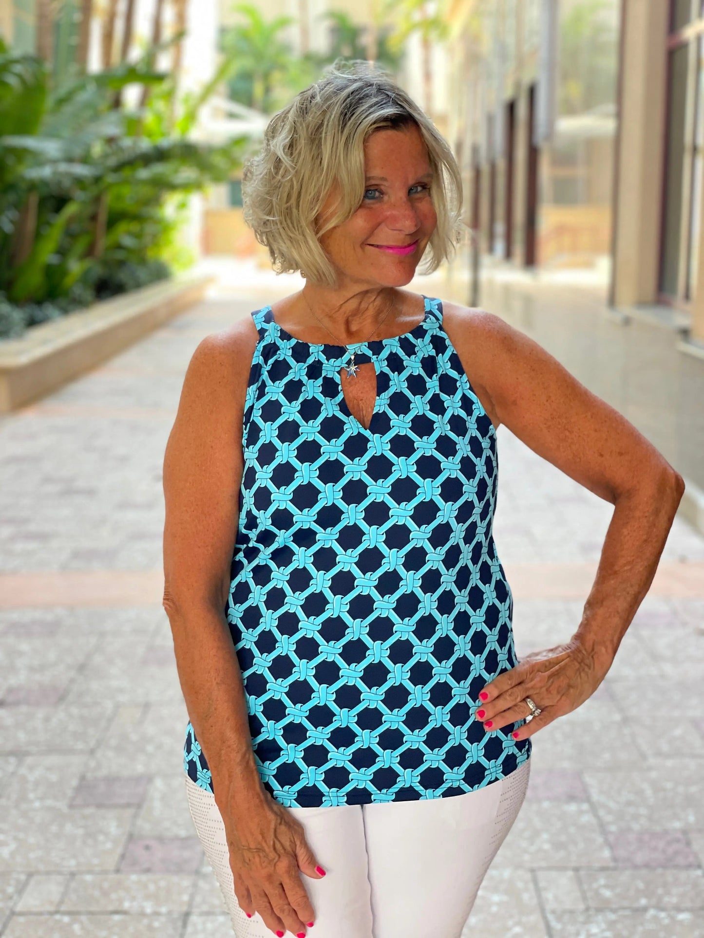 SEASIDE BLUE  KEYHOLE TOP