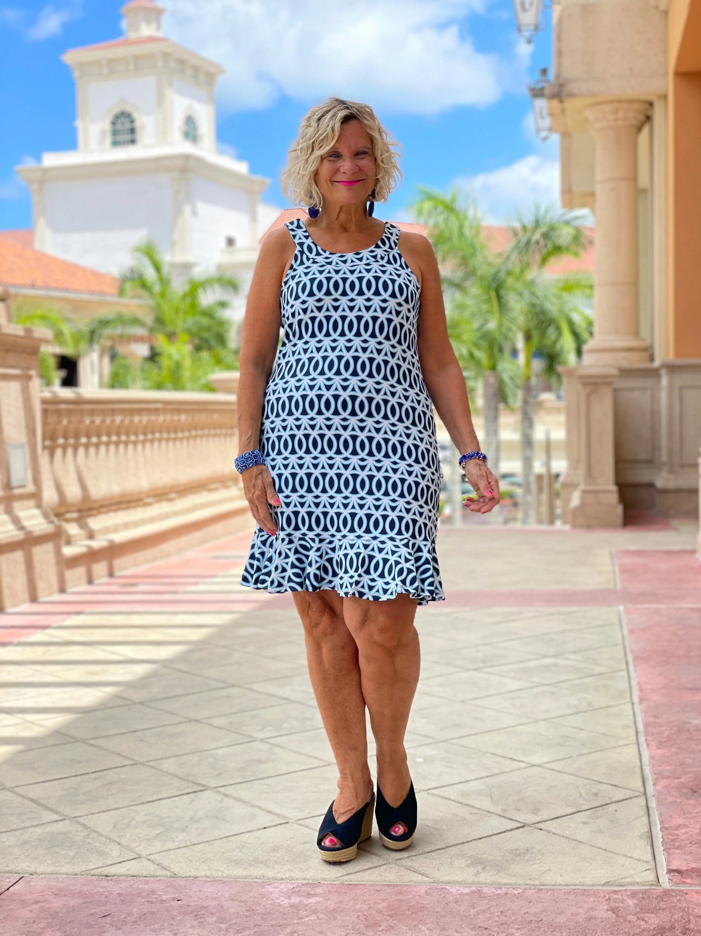 MELINA BLUE HALTER RUFFLE DRESS