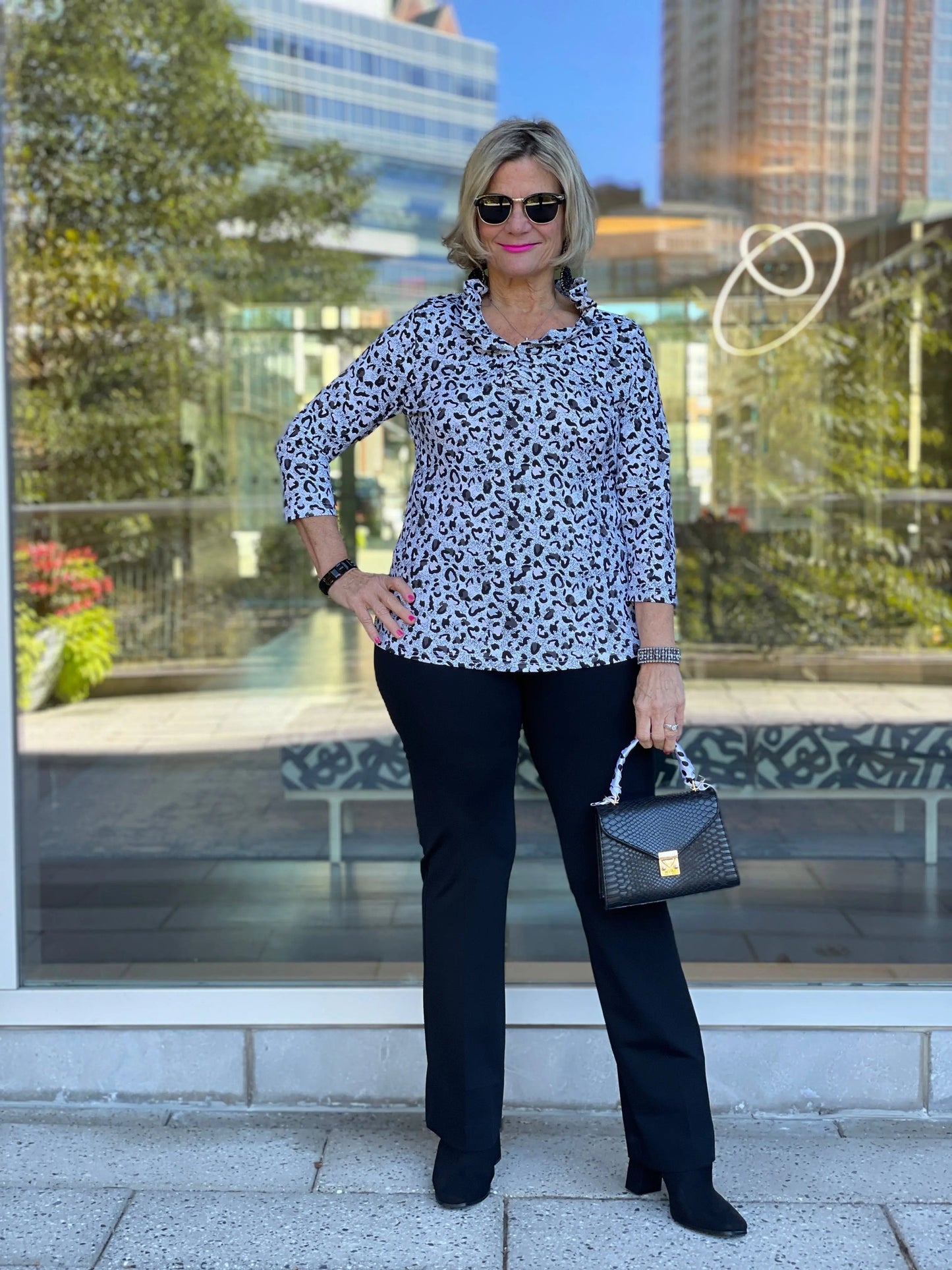 SNOW LEOPARD RUFFLE TOP