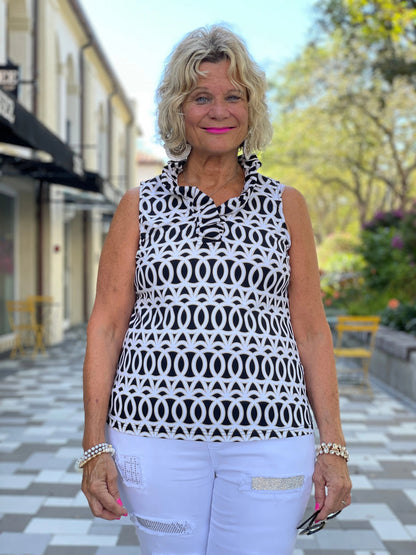 SANDBAR SLEEVELESS RUFFLE TOP