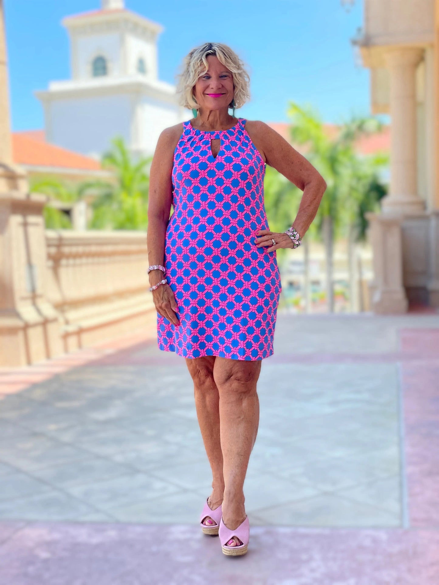 PINK SPADE KEYHOLE DRESS