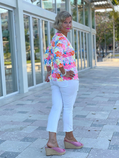PALM BEACH FLOWER V NECK TOP