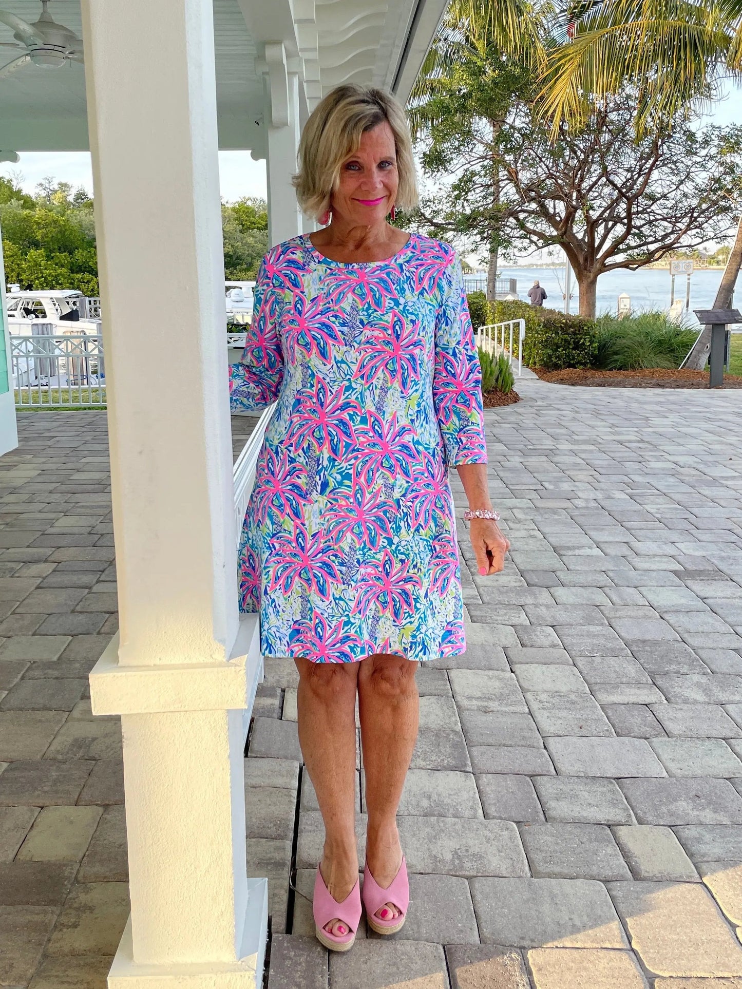 PINK PALM TREE SLEEVE DRESS