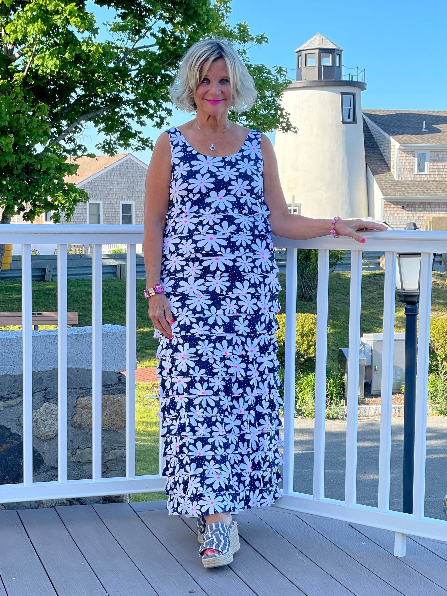 NAVY DAISY MAXI CHA CHA DRESS