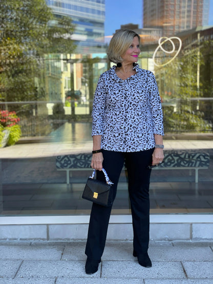 SNOW LEOPARD RUFFLE TOP