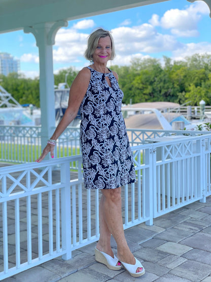 NAUTICAL LANE KEYHOLE DRESS