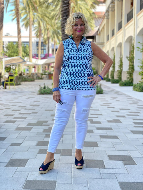 MELINA BLUE SLEEVELESS ZIPPER