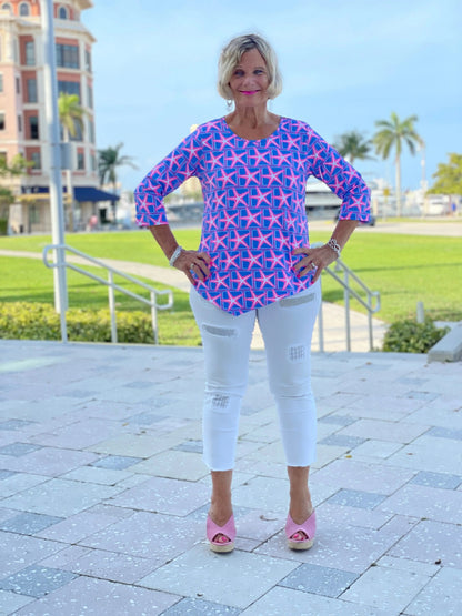 PINK STARFISH BEACH ASYMMETRIC TOP