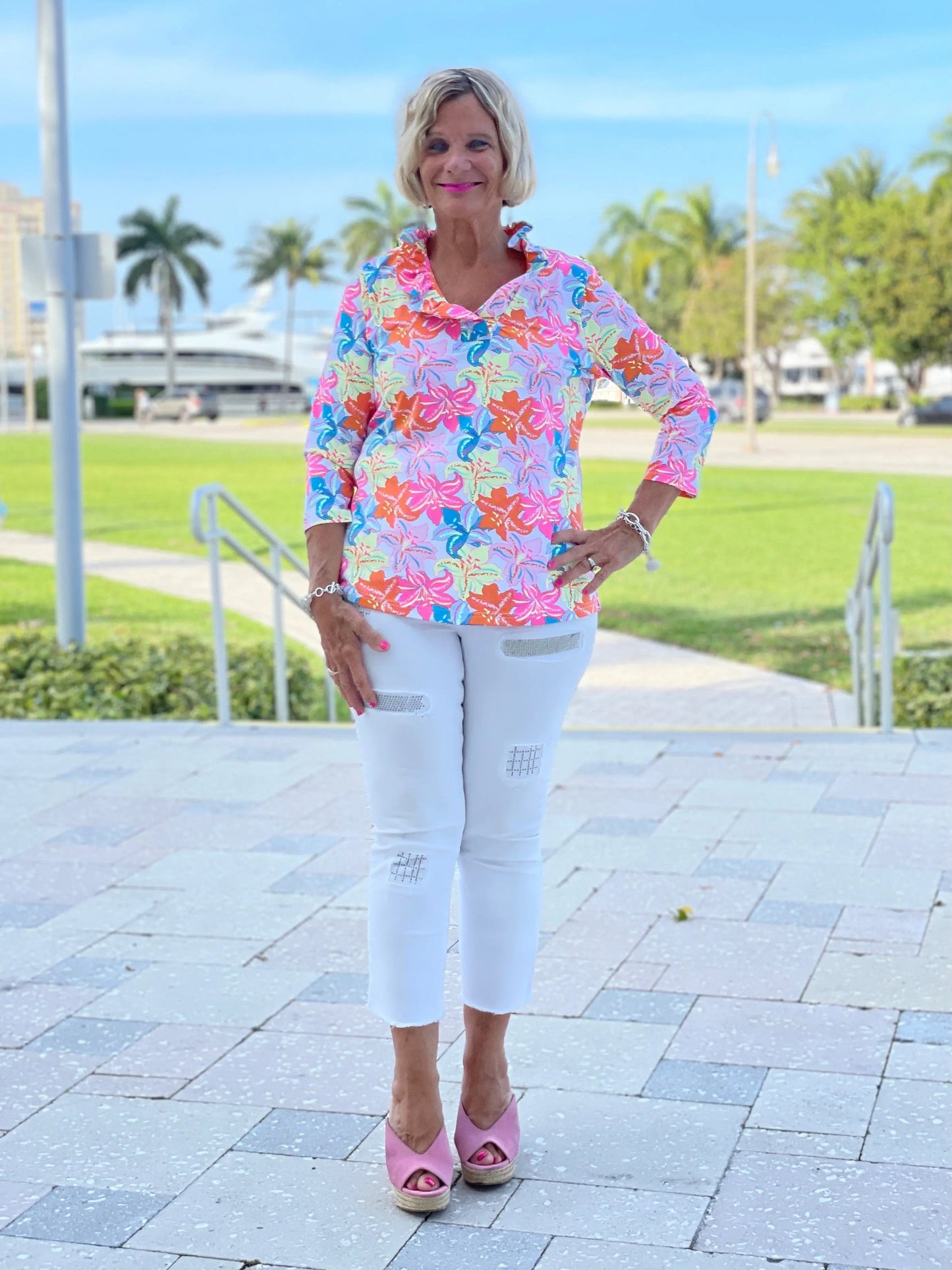 PALM BEACH GARDEN 3/25 RUFFLE TOP