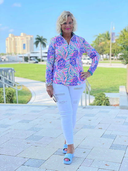 PINK PINEAPPLE DREAM ZIPPER TOP