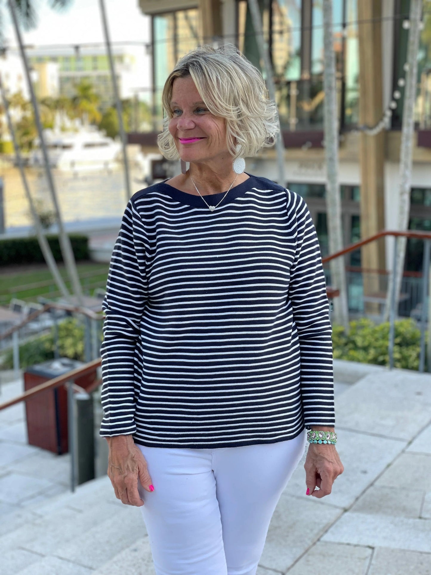 NAVY STRIPE BOATNECK SWEATER