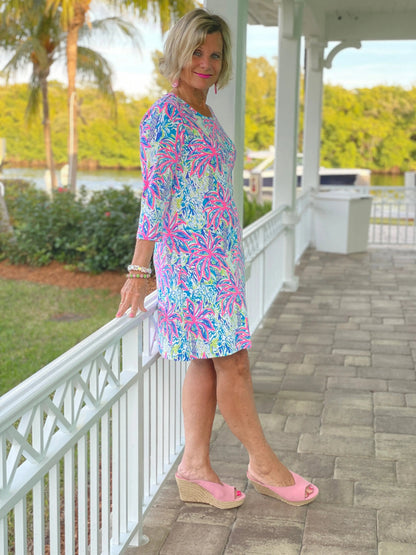 PINK PALM TREE SLEEVE DRESS