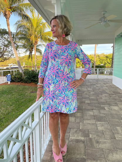 PINK PALM TREE SLEEVE DRESS