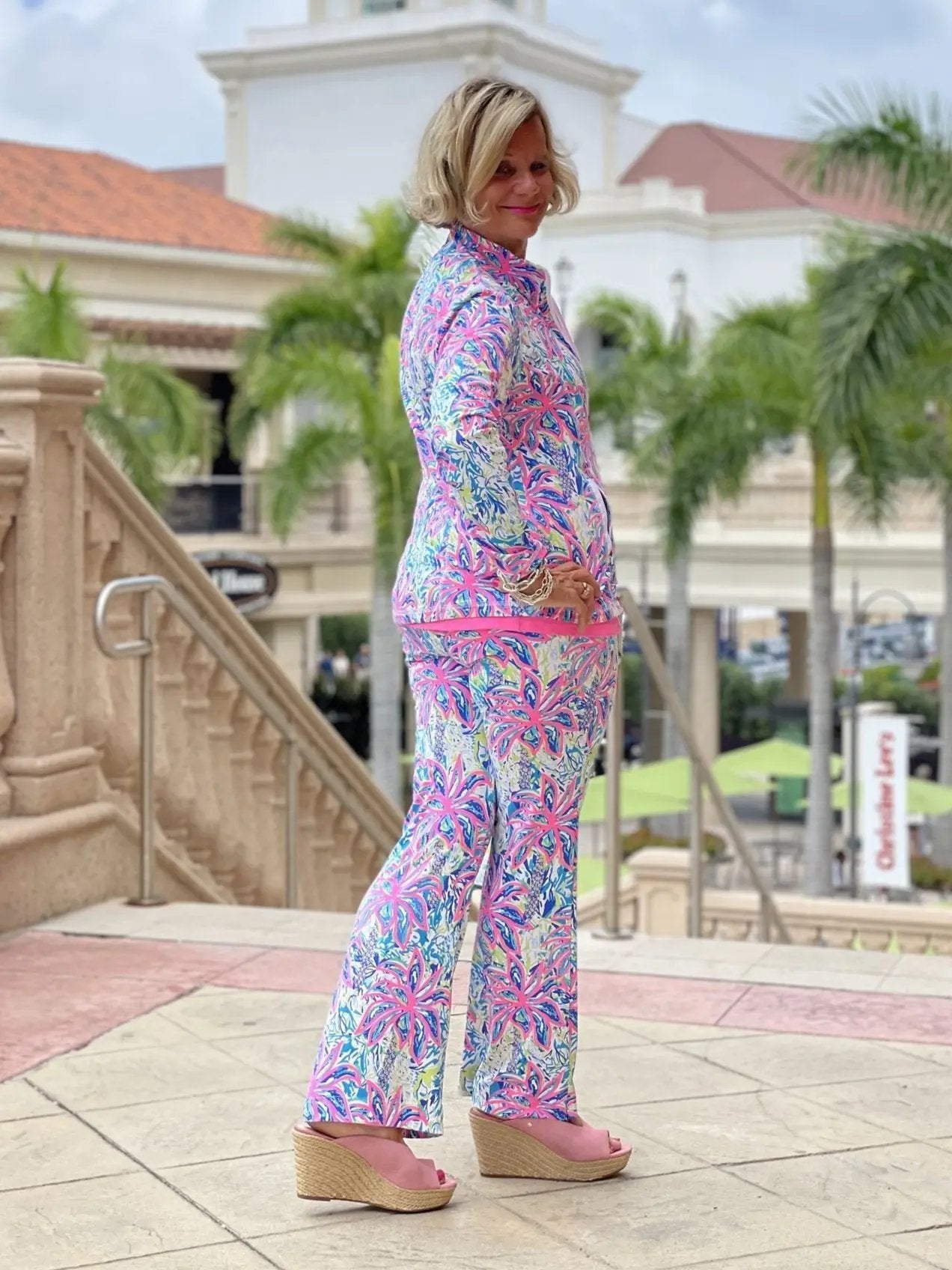 PINK PALM TREE PALAZZO PANT