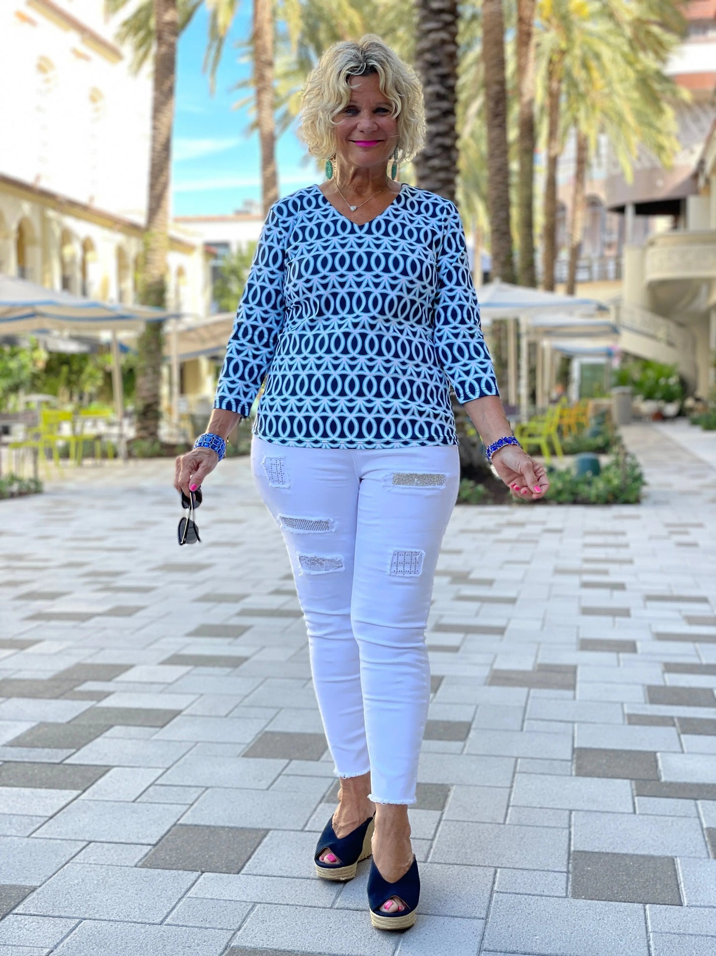 MELINA BLUE V NECK TOP