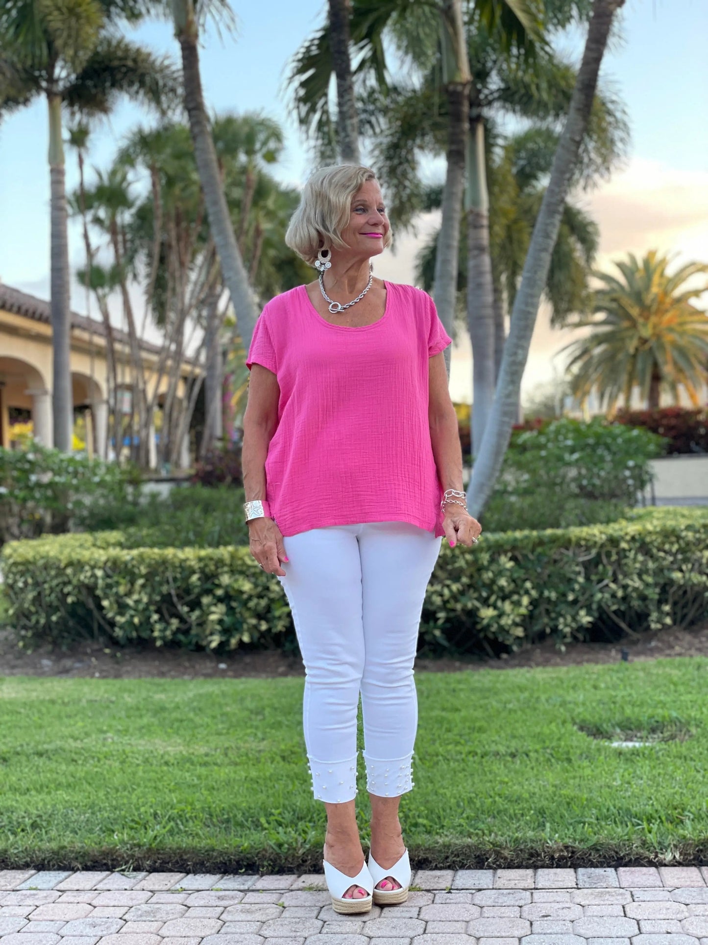 PINK WAFFLE SHORT SLEEVE