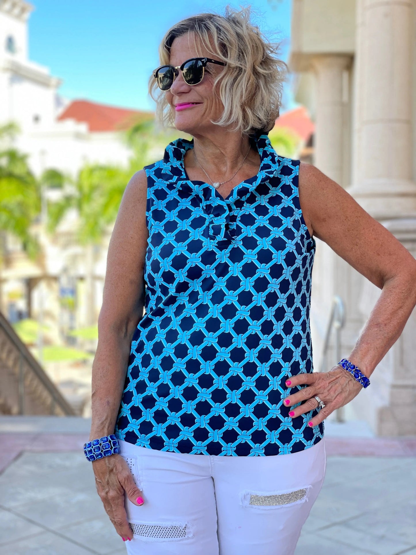 SEASIDE BLUE SLEEVELESS RUFFLE
