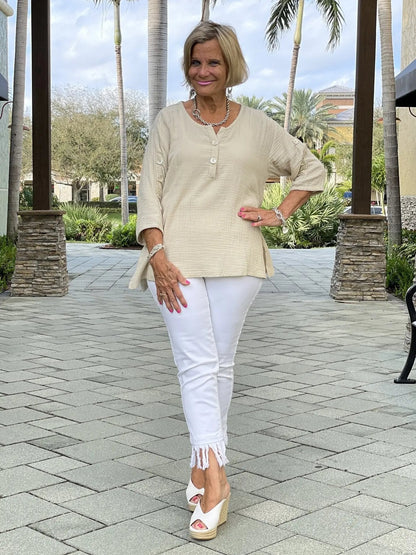 STONE WAFFLE 3 BUTTON TOP