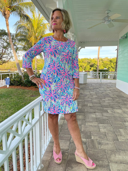 PINK PALM TREE SLEEVE DRESS