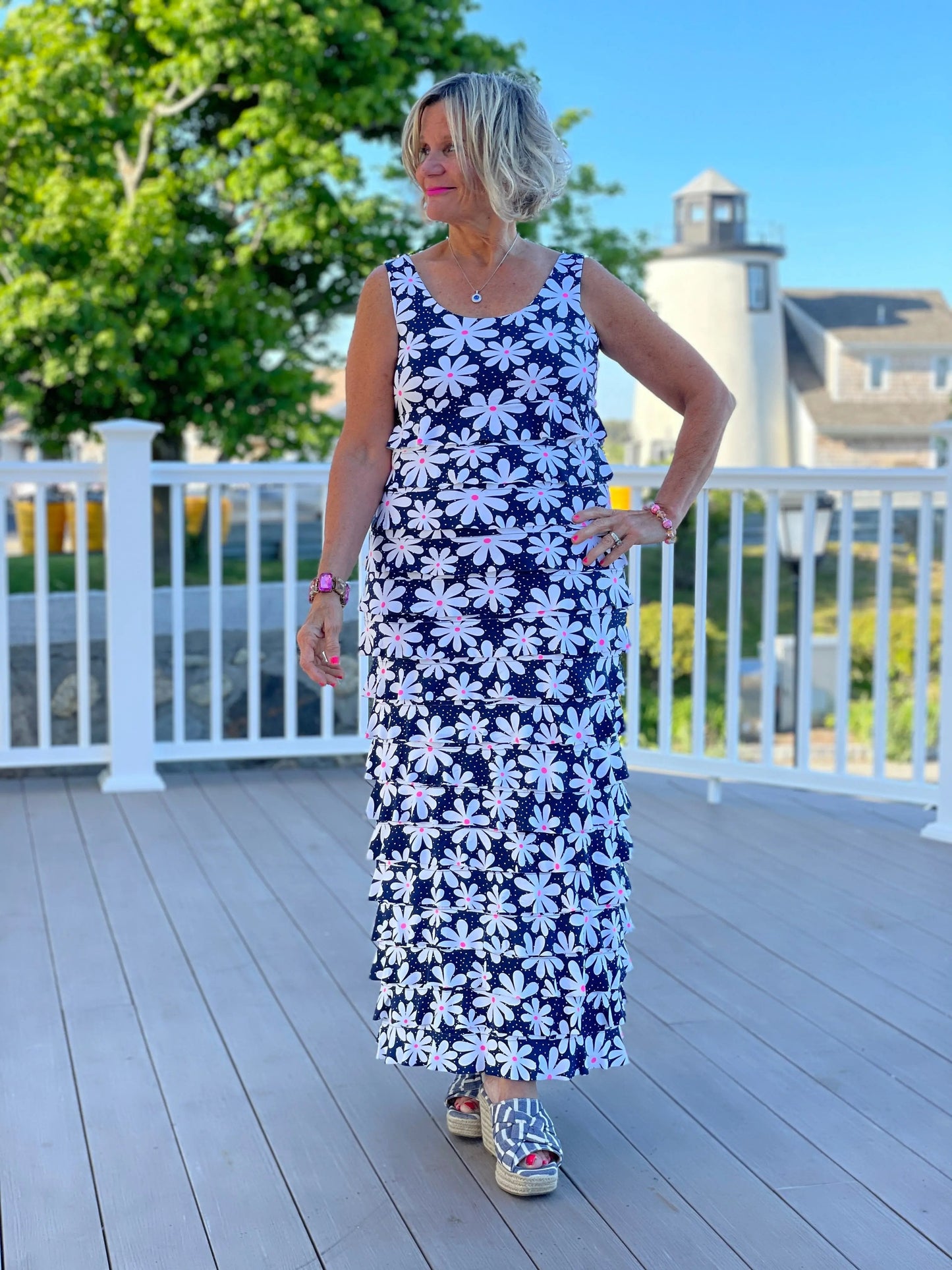 NAVY DAISY MAXI CHA CHA DRESS