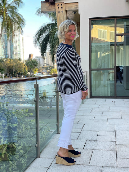 NAVY STRIPE BOATNECK SWEATER