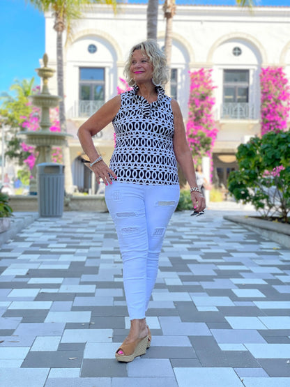 SANDBAR SLEEVELESS RUFFLE TOP