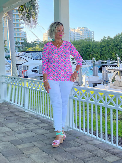 PALM TREE SIESTA V NECK TOP