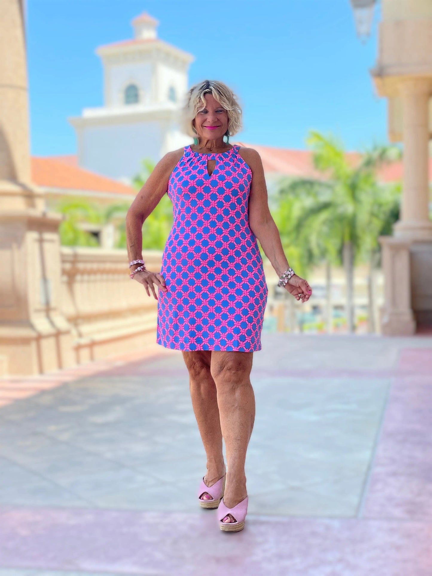 PINK SPADE KEYHOLE DRESS