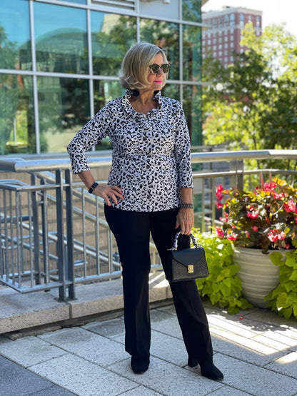 SNOW LEOPARD RUFFLE TOP
