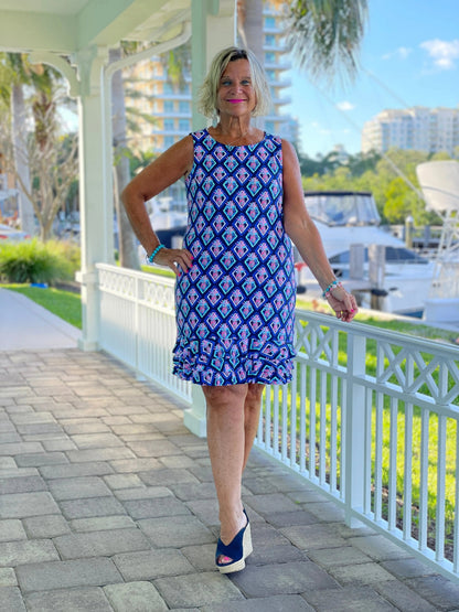 PINEAPPLE VACA SHIFT RUFFLE DRESS