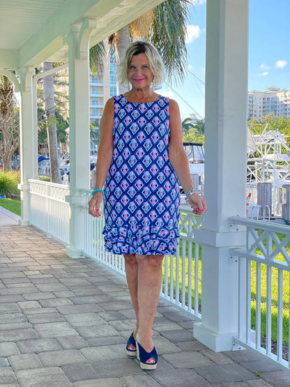 PINEAPPLE VACA SHIFT RUFFLE DRESS