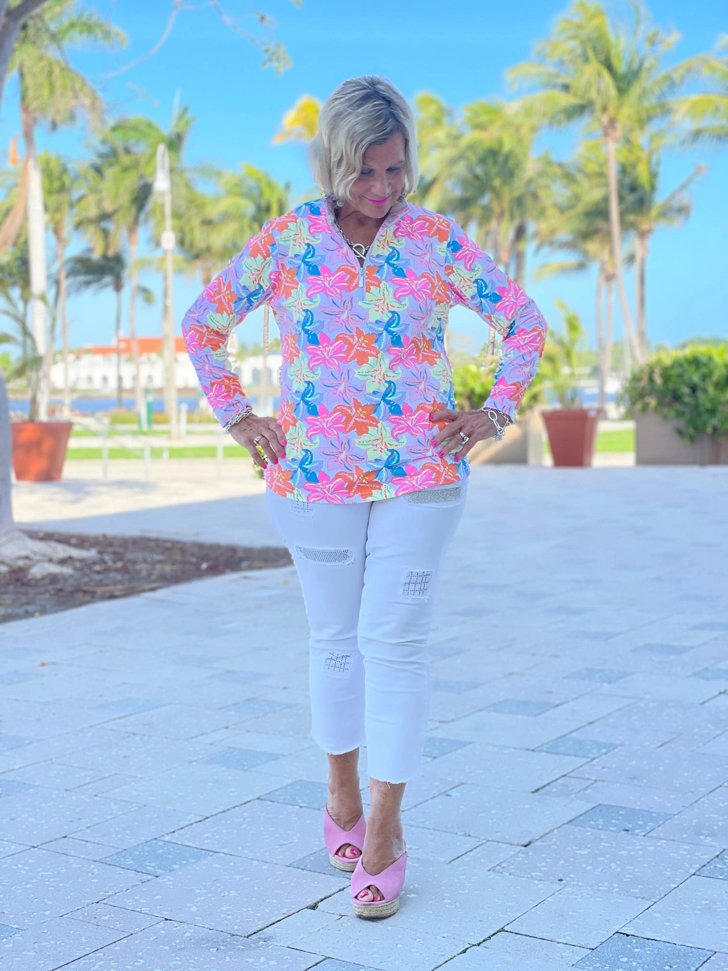 PALM BEACH GARDEN ZIPPER TOP