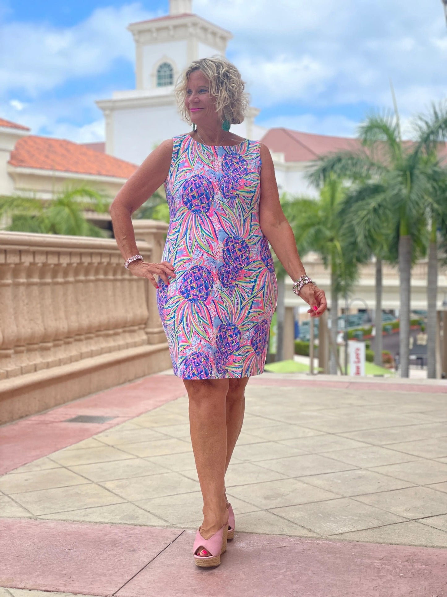PINK PINEAPPLE DREAM SHIFT DRESS