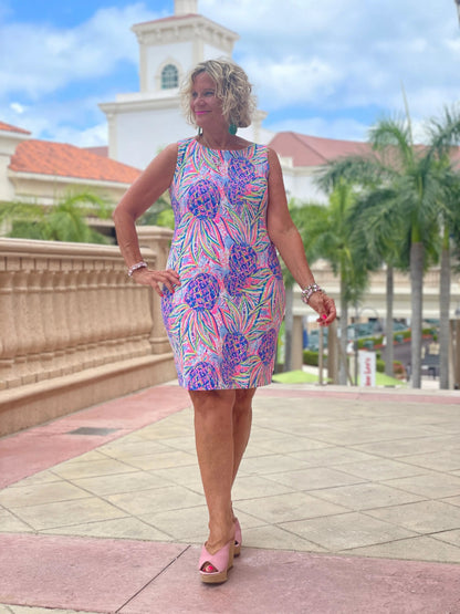 PINK PINEAPPLE DREAM SHIFT DRESS