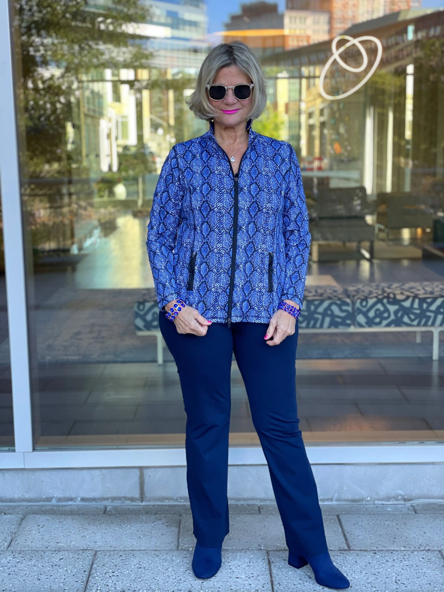 SAVANNA BLUE FULL ZIPPER TOP