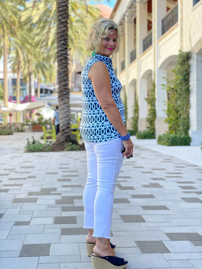 MELINA BLUE SLEEVELESS ZIPPER