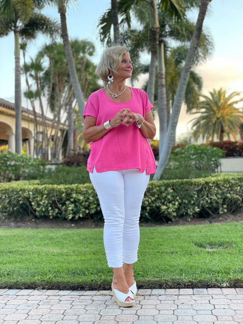 PINK WAFFLE SHORT SLEEVE