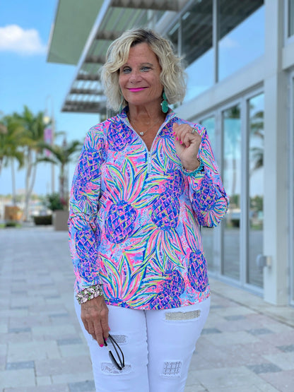 PINK PINEAPPLE DREAM ZIPPER TOP