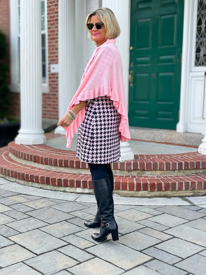 PINK AND BLACK HOUNDSTOOTH KEYHOLE DRESS