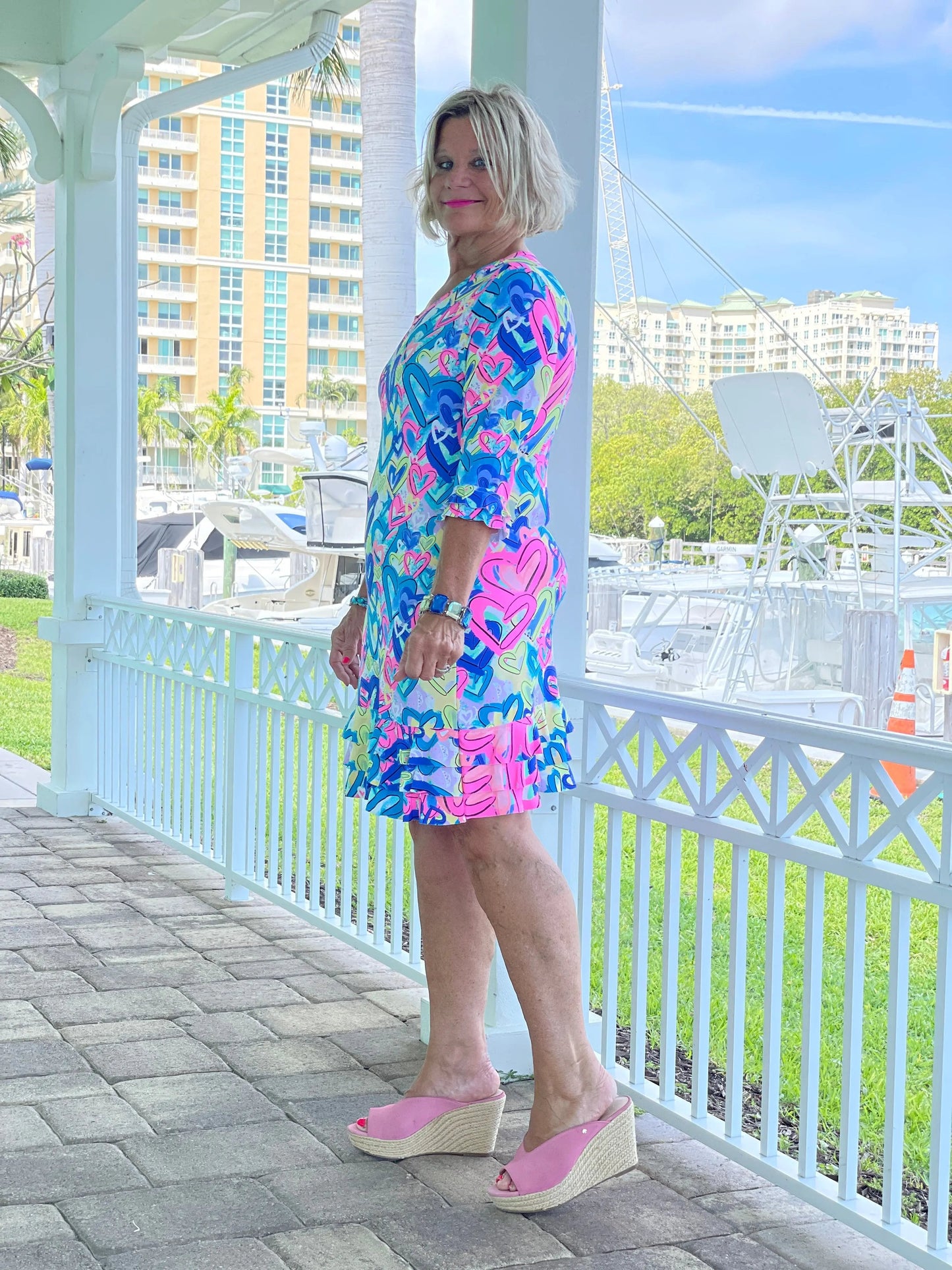 SECRET LOVE HEARTS RUFFLE SLEEVE DRESS