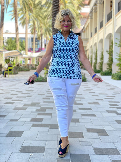 MELINA BLUE SLEEVELESS ZIPPER