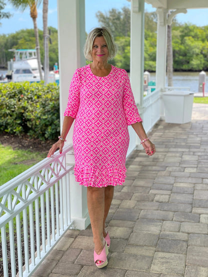 PINK DIAMOND SLEEVE RUFFLE DRESS