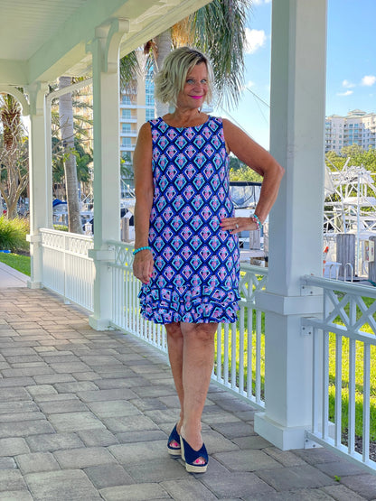 PINEAPPLE VACA SHIFT RUFFLE DRESS