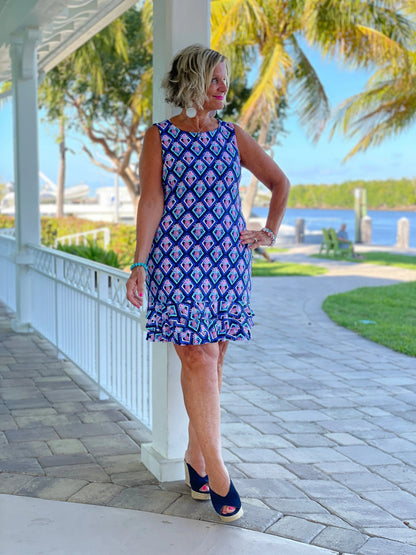 PINEAPPLE VACA SHIFT RUFFLE DRESS